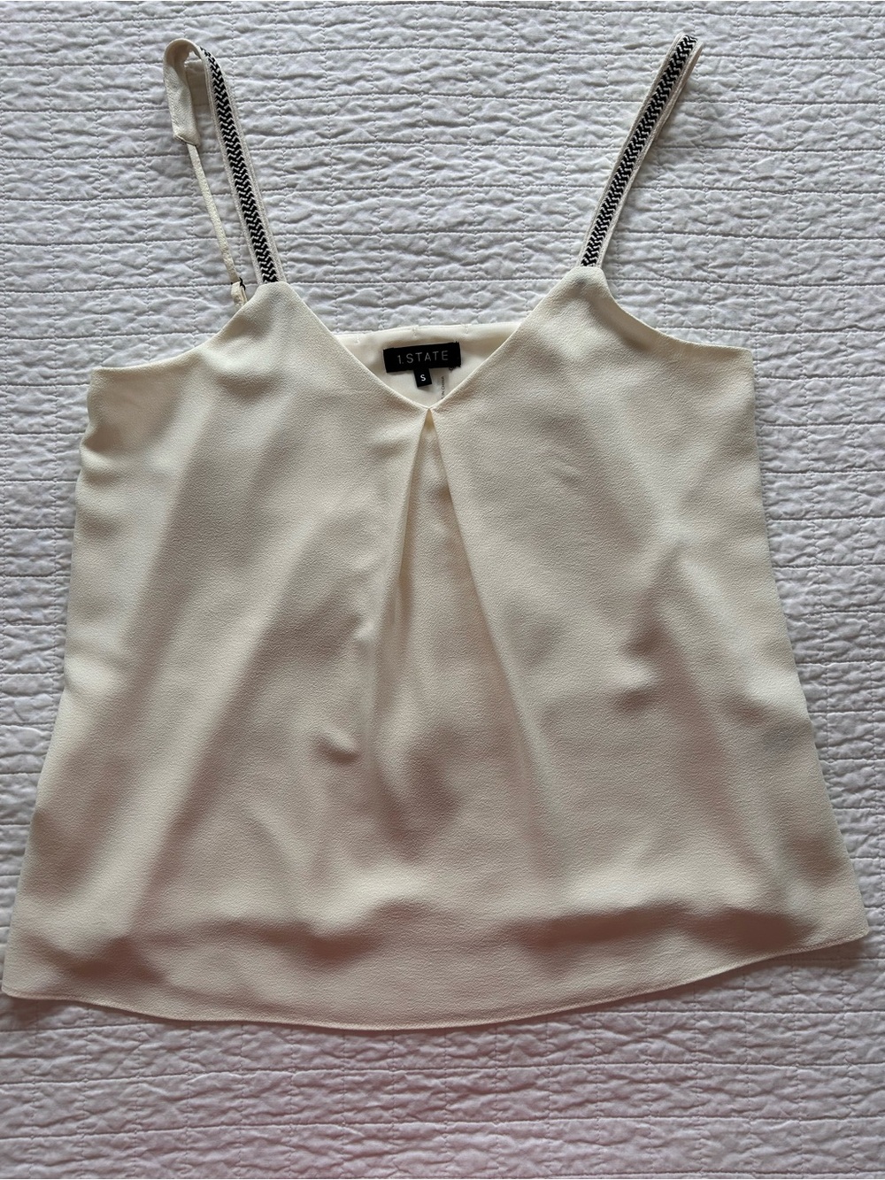 1. State Cream Sleeveless V-Neck Cami with Contrast Adjustable Straps